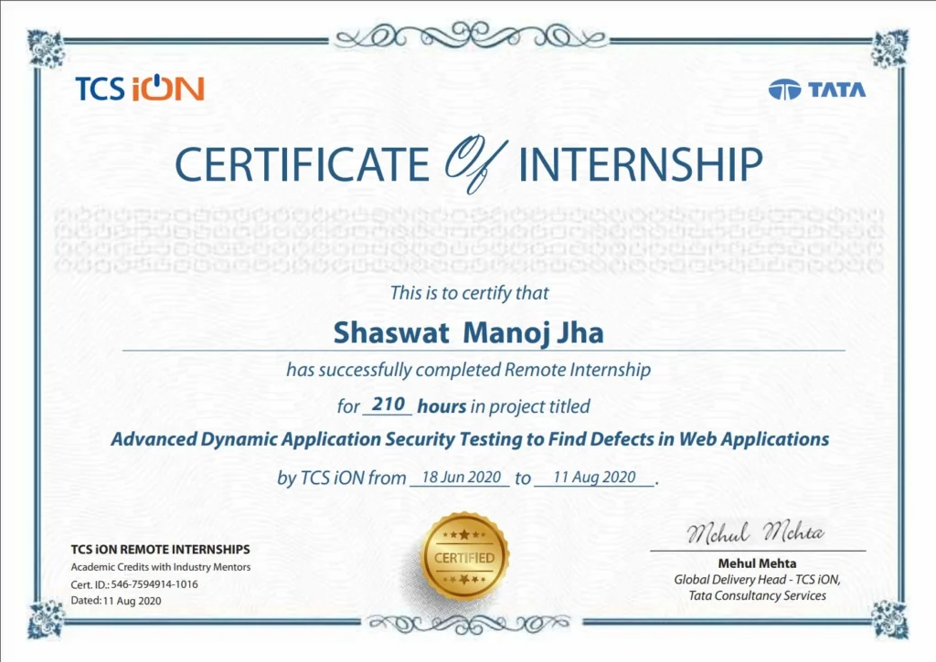 Shaswat advanced dynamic web application testing certificate