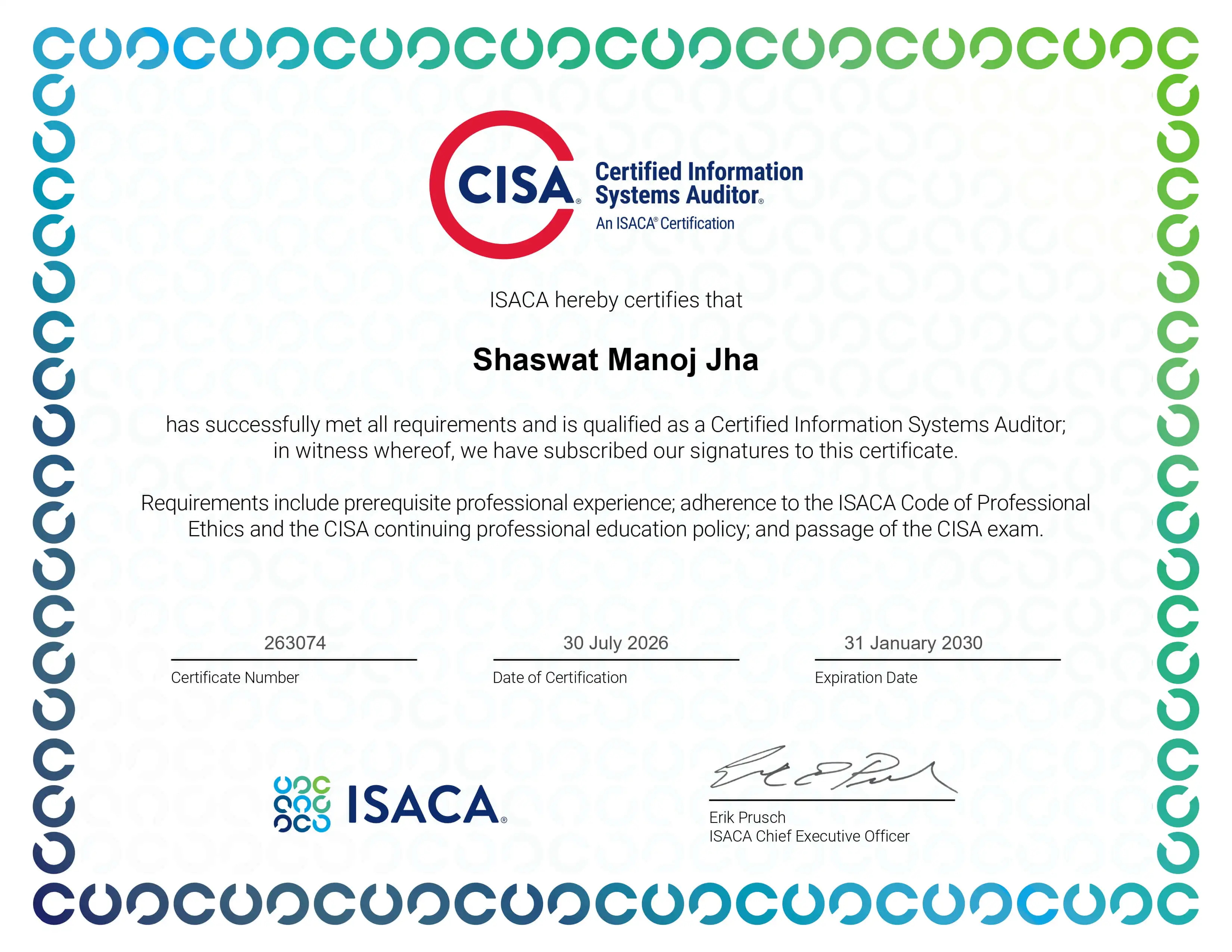 Certified Information Systems Auditor (CISA) - ISACA